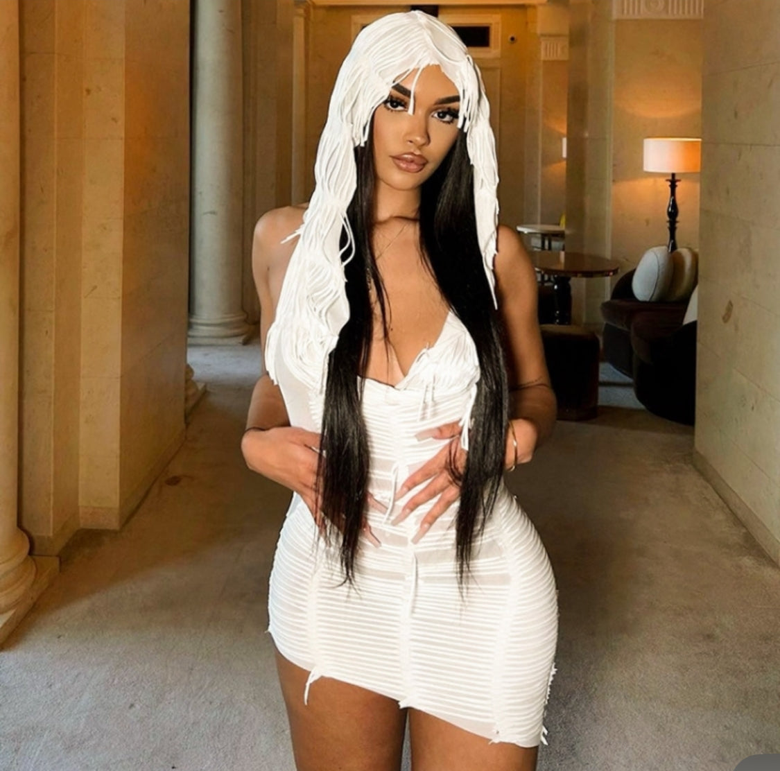 Hodded Baddie Set backless mini dress